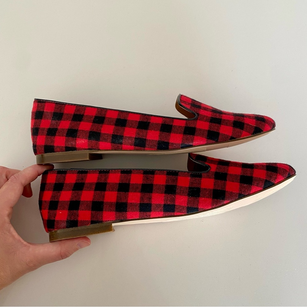 EUC J.Crew Red & Black Buffalo Plaid Loafers Sz 9, fits like 8.5 - Picture 4 of 7